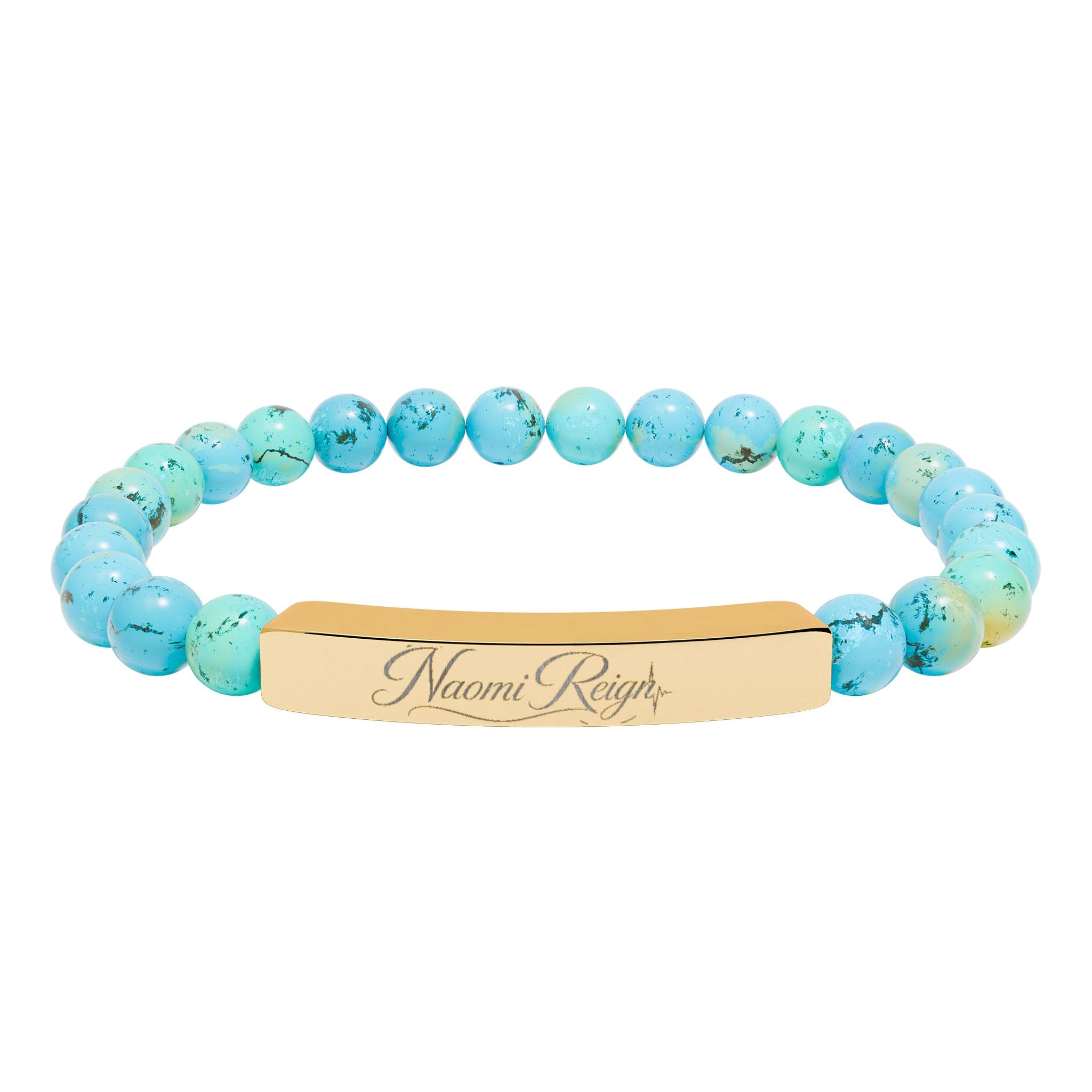 Engravable Natural Stone Stretch Bar Bracelet — Personalized Beaded Bracelet