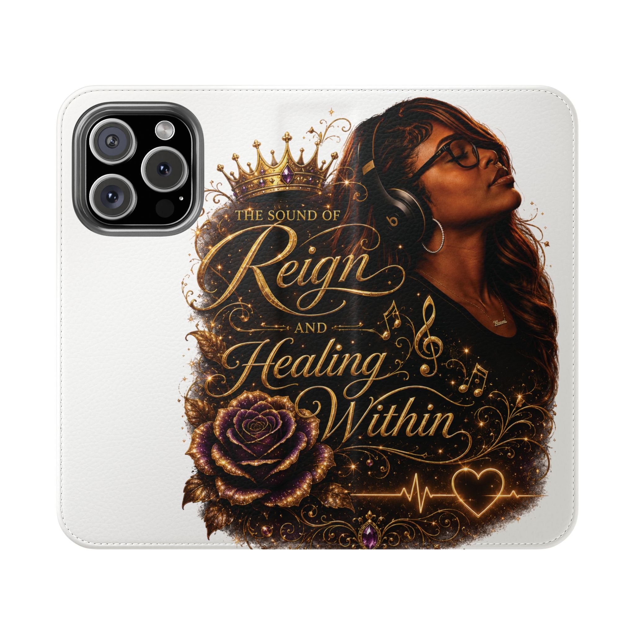 Phone Flip Case - "The Sound of Reign and Healing Within" Black Woman Music Design