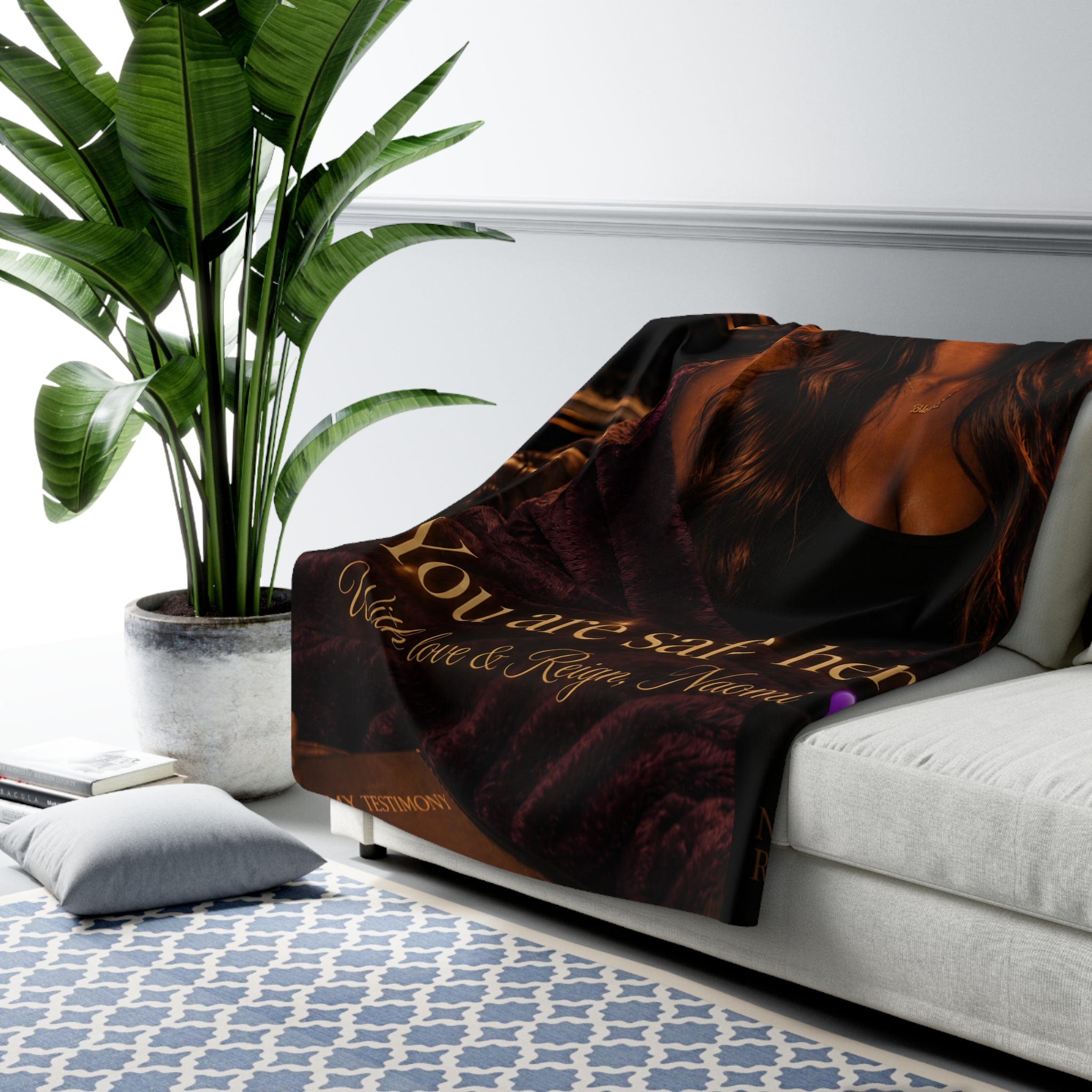 Sherpa Blanket — "You Are Safe Here" Cozy Personalized Throw with Portrait and Message