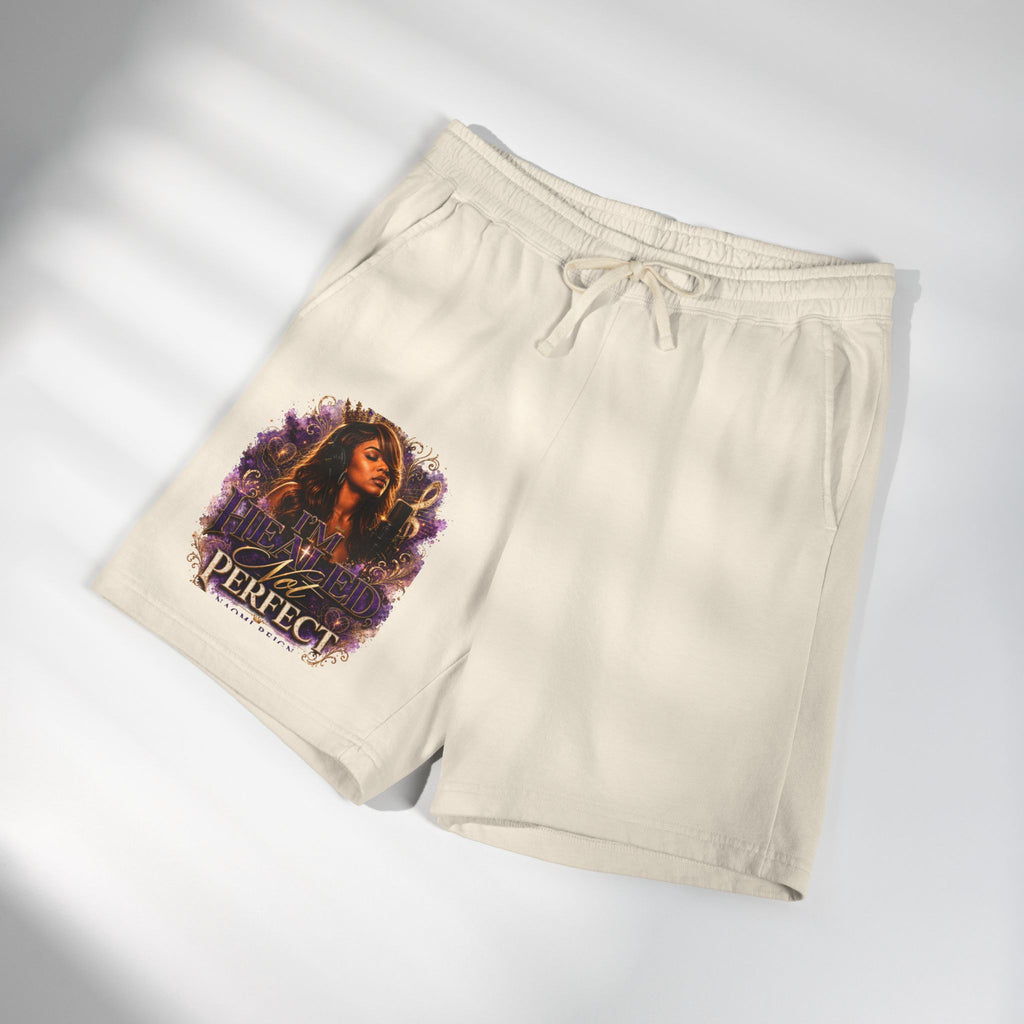 Lightweight Garment-Dyed Sweat Shorts — "Not Perfect" Floral Graphic