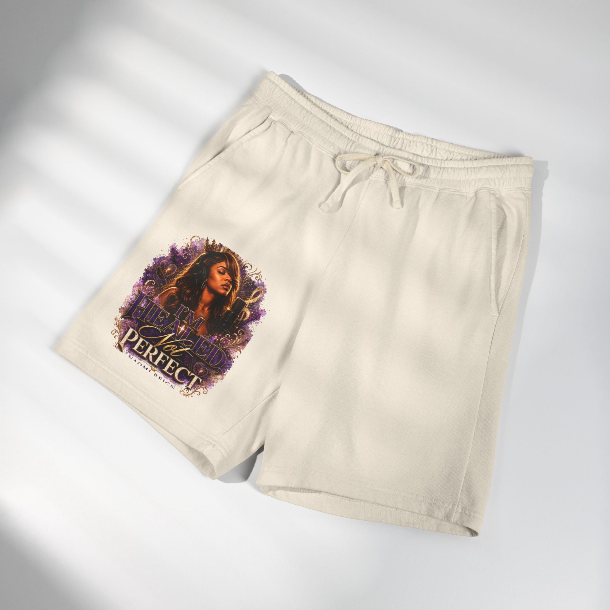 Lightweight Garment-Dyed Sweat Shorts — "Not Perfect" Floral Graphic