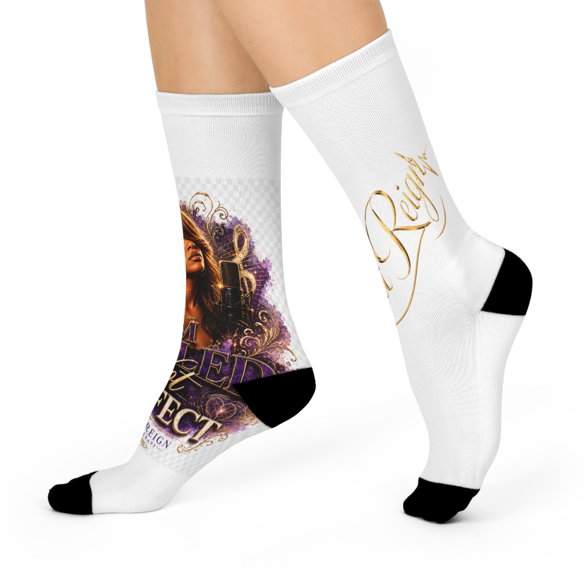 Cushioned Crew Socks – 'Not Perfect' Retro Music Portrait Graphic