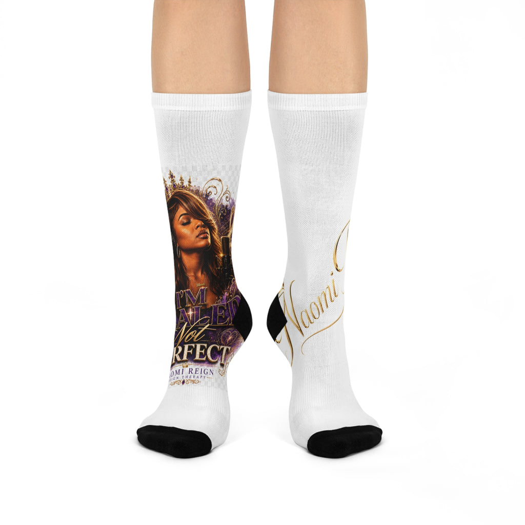 Cushioned Crew Socks – 'Not Perfect' Retro Music Portrait Graphic