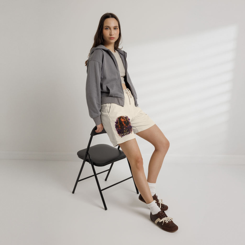 Lightweight Garment-Dyed Sweat Shorts — "Not Perfect" Floral Graphic