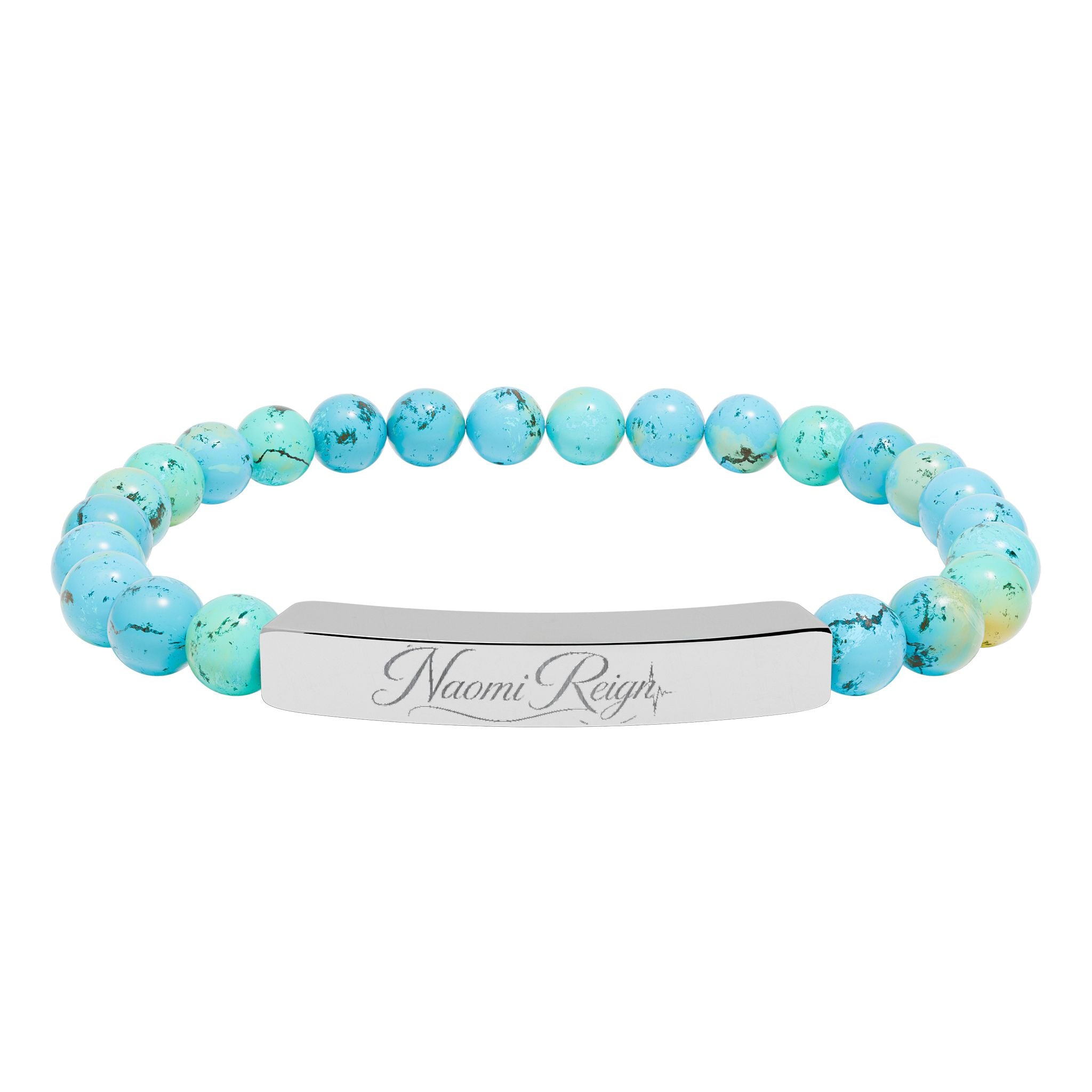 Engravable Natural Stone Stretch Bar Bracelet — Personalized Beaded Bracelet
