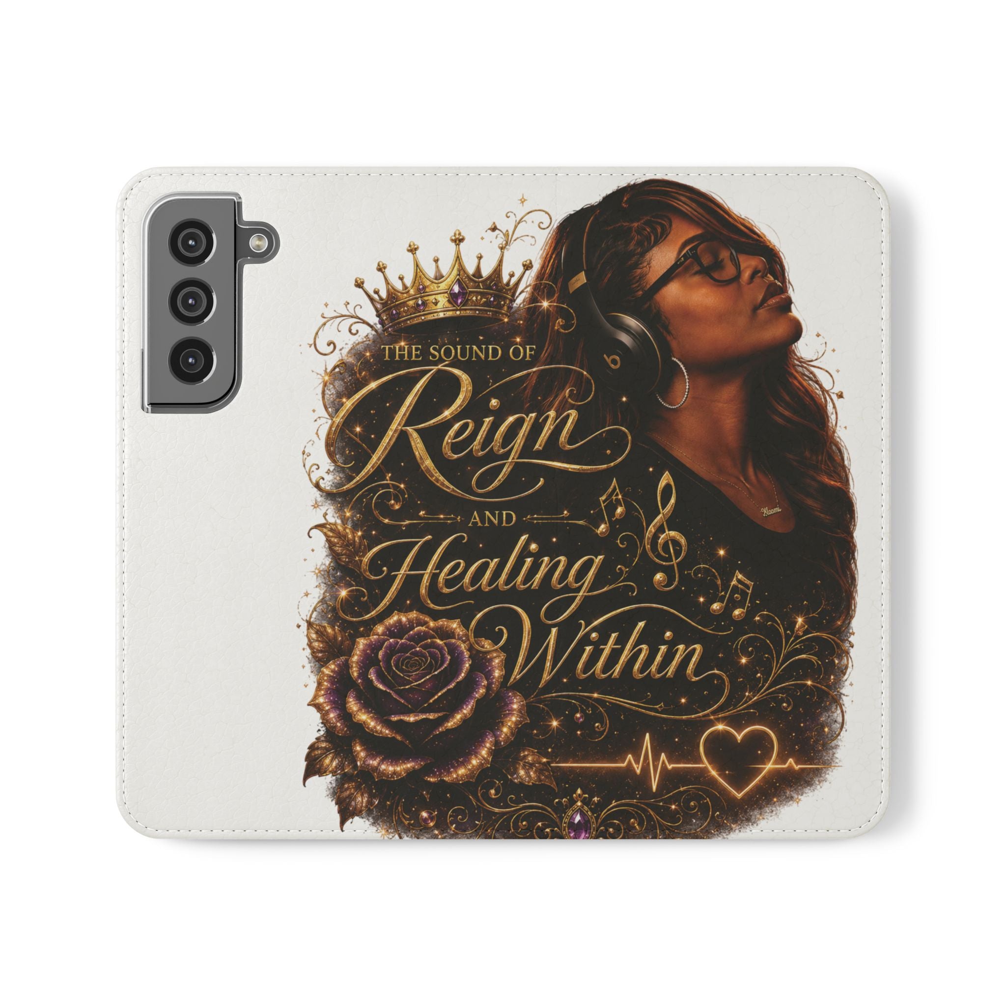 Phone Flip Case - "The Sound of Reign and Healing Within" Black Woman Music Design