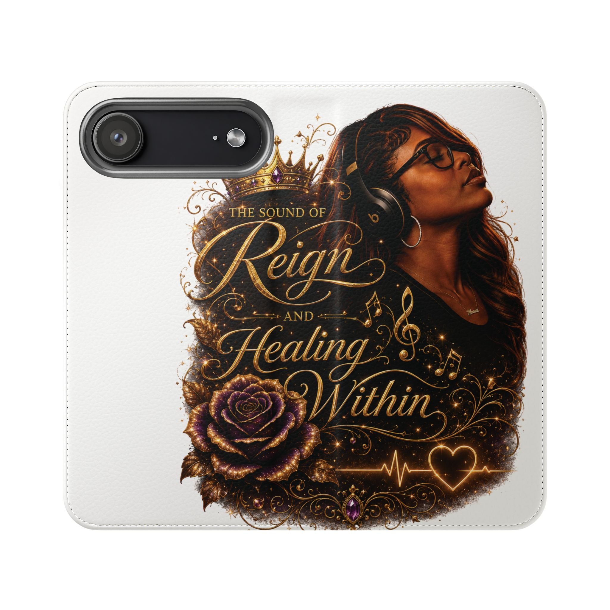 Phone Flip Case - "The Sound of Reign and Healing Within" Black Woman Music Design