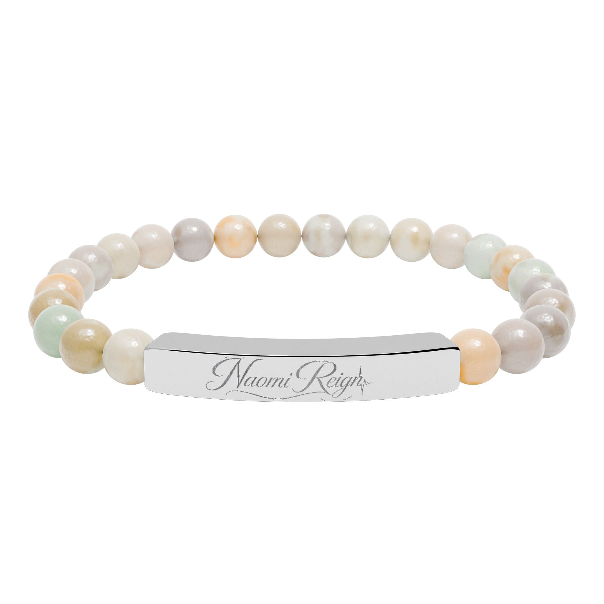 Engravable Natural Stone Stretch Bar Bracelet — Personalized Beaded Bracelet
