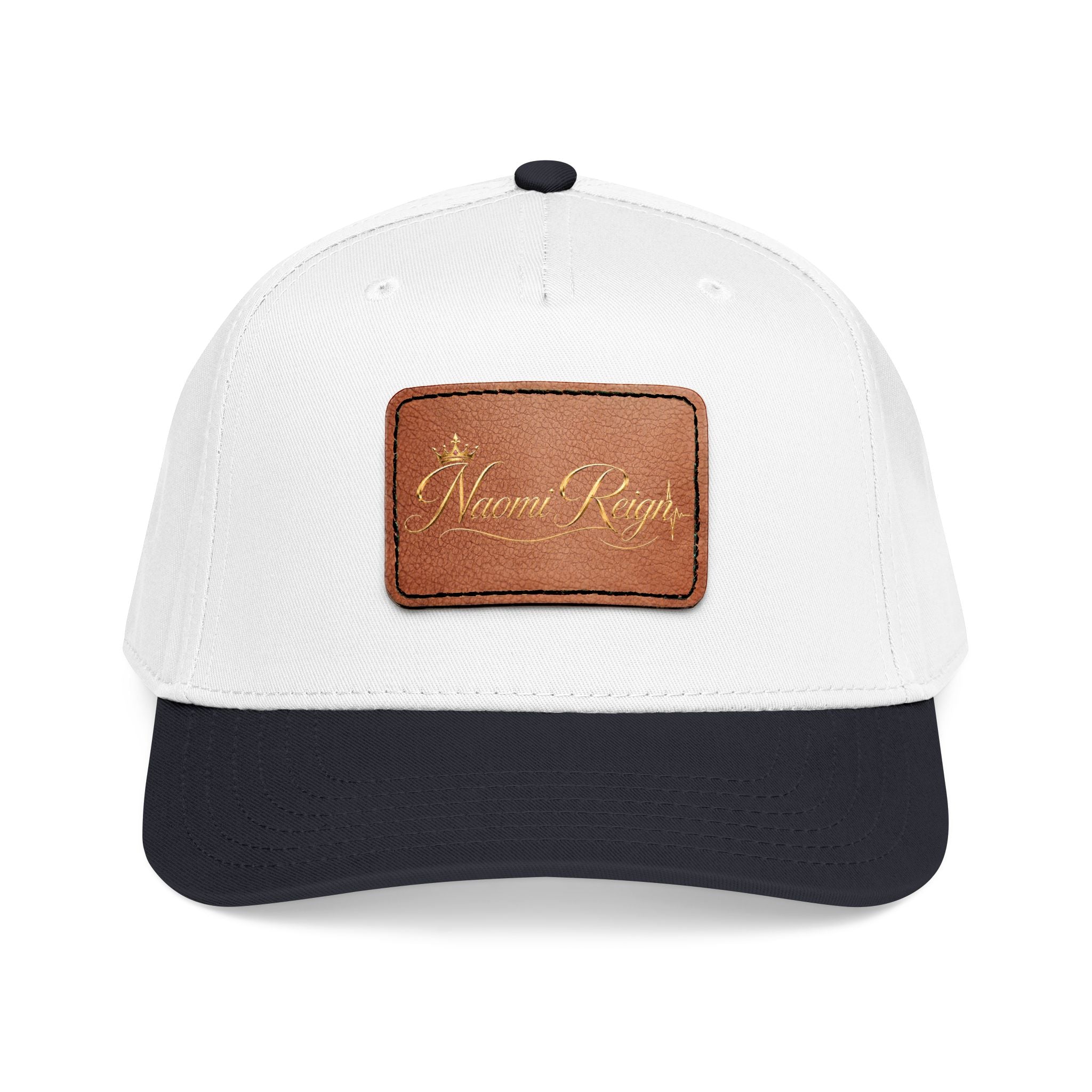 Naomi Reign Leather Patch Baseball Cap — Custom Name Script Rectangle