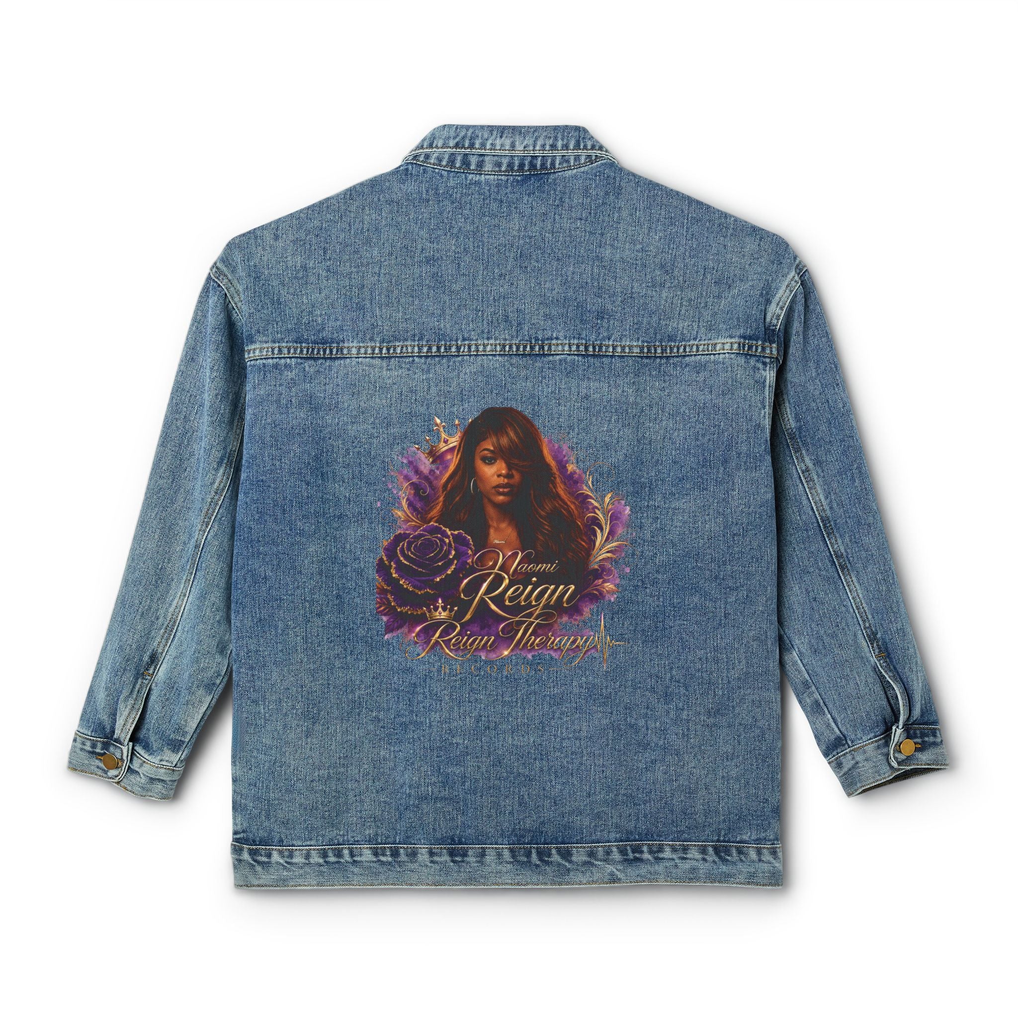 Women's Denim Jacket - 'Reign' Memorial Portrait Backprint Vintage Floral