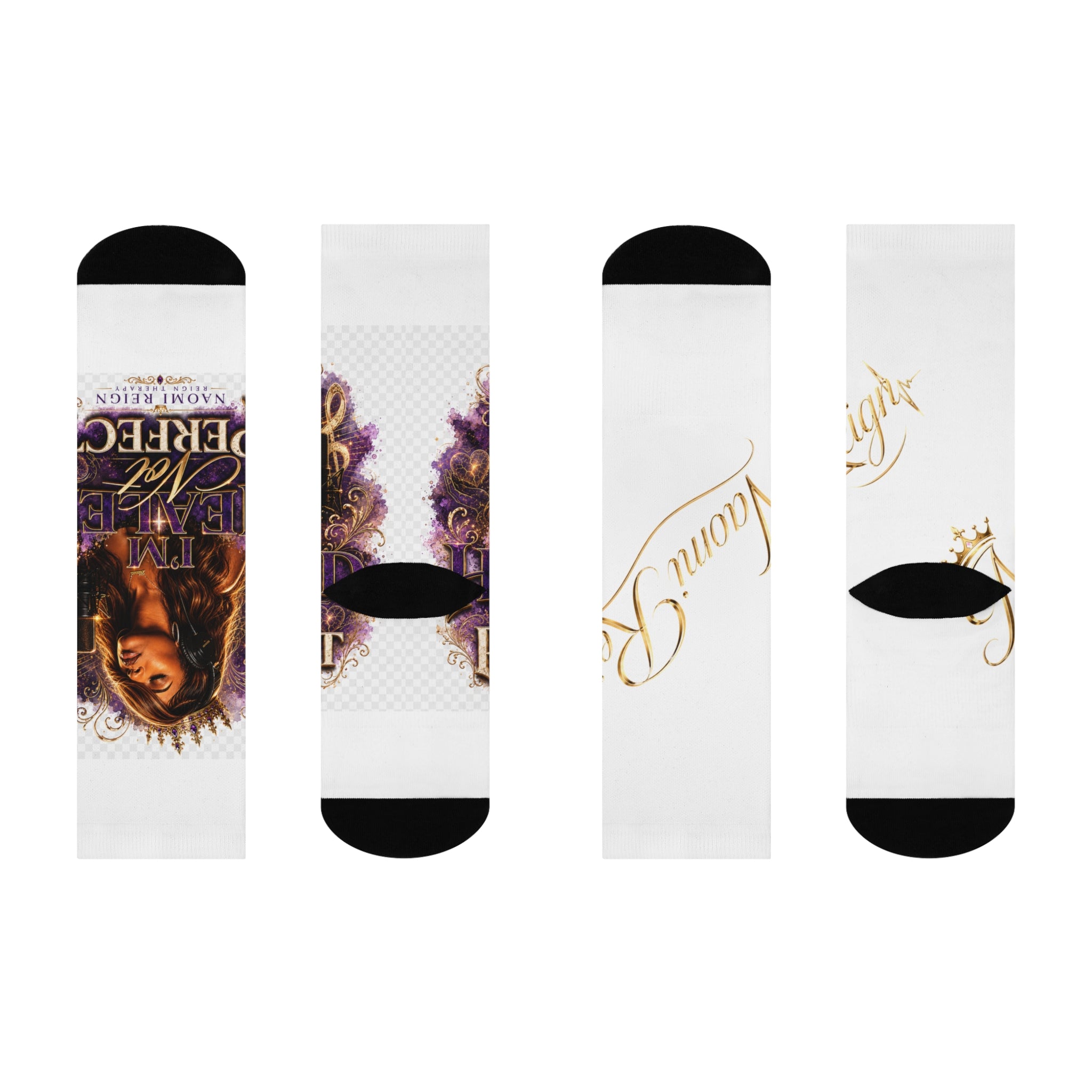 Cushioned Crew Socks – 'Not Perfect' Retro Music Portrait Graphic