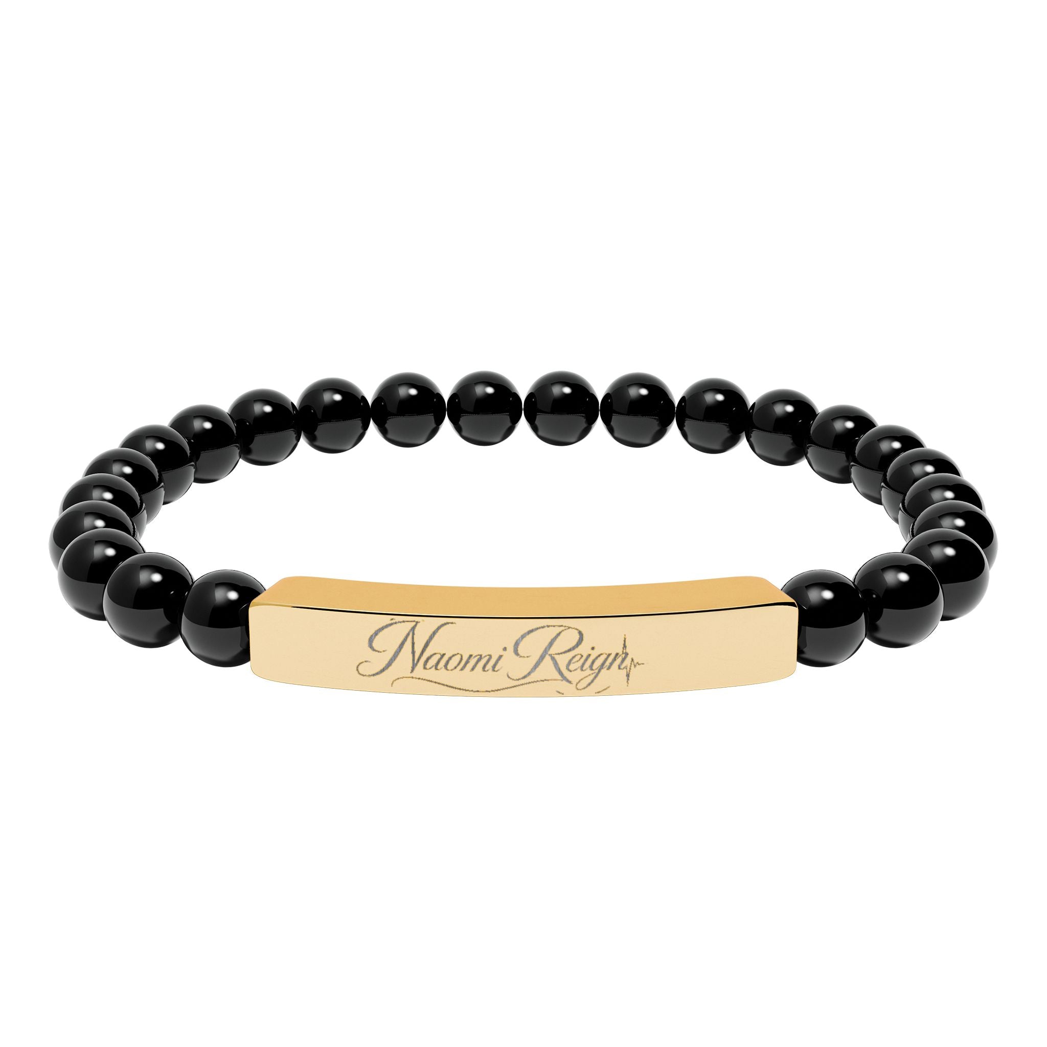 Engravable Natural Stone Stretch Bar Bracelet — Personalized Beaded Bracelet