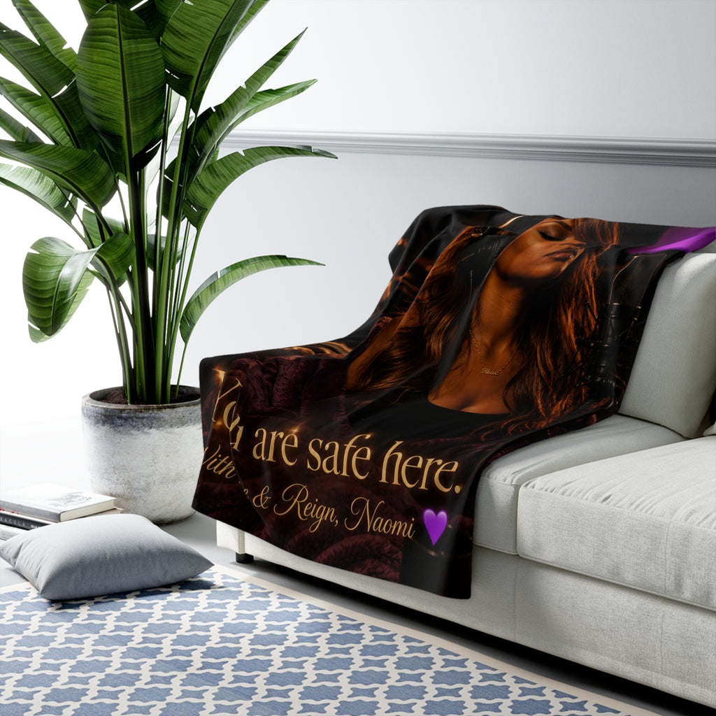 Sherpa Blanket — "You Are Safe Here" Cozy Personalized Throw with Portrait and Message