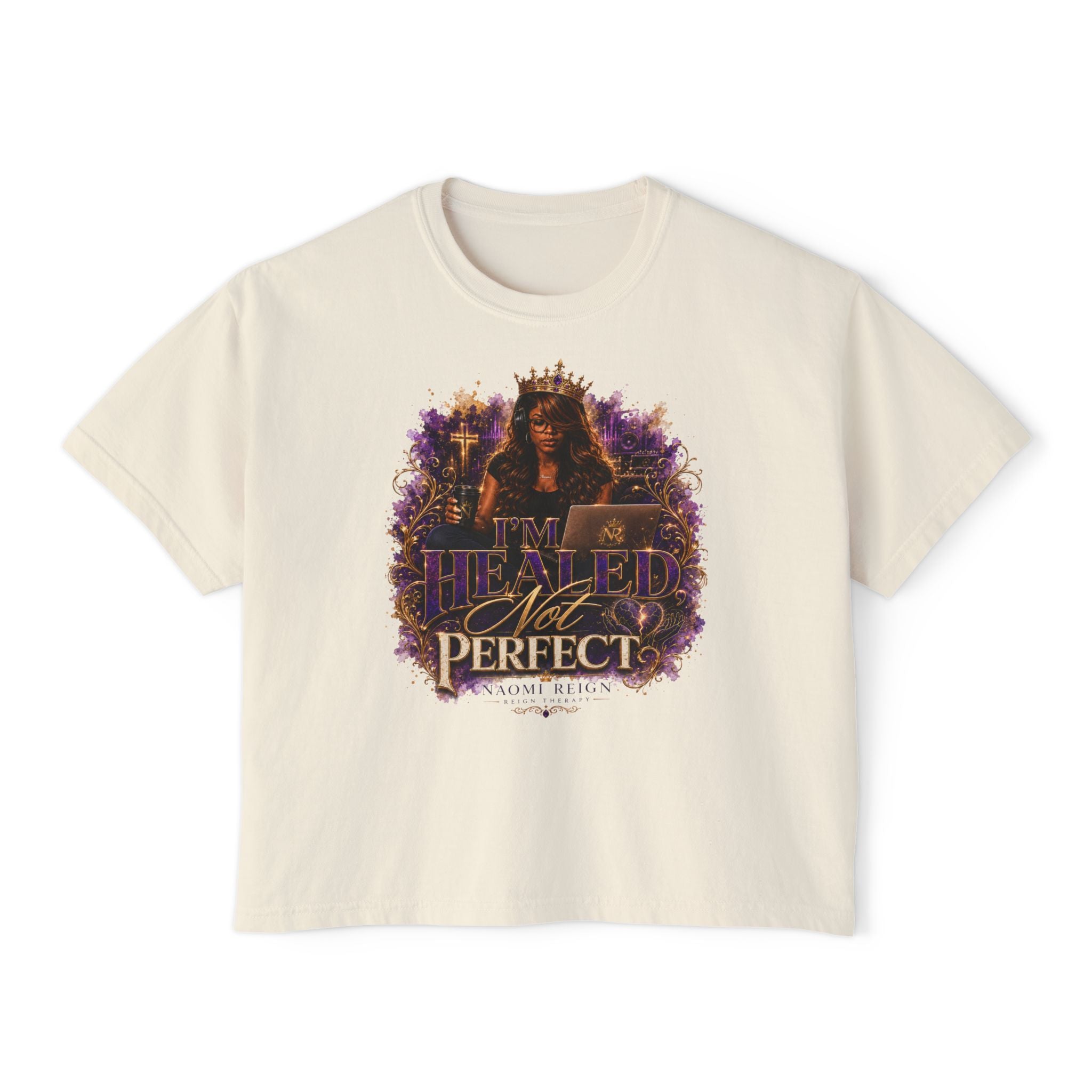 Healed Not Perfect Women's Boxy Tee — Spiritual Empowerment Graphic Shirt