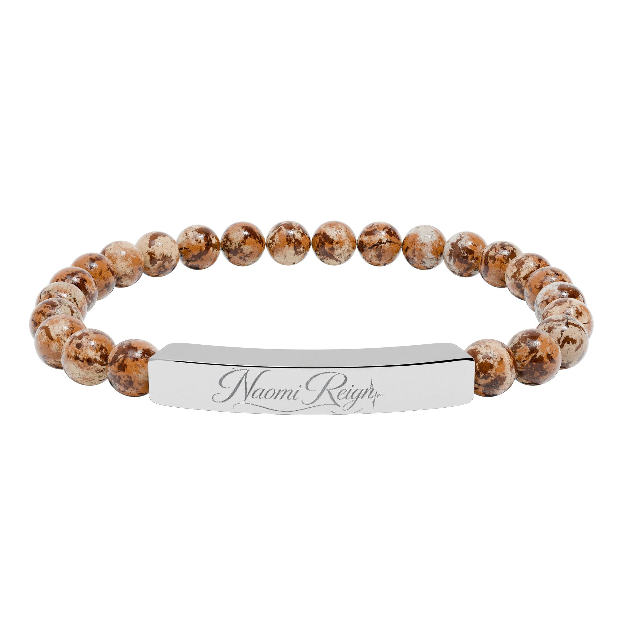 Engravable Natural Stone Stretch Bar Bracelet — Personalized Beaded Bracelet