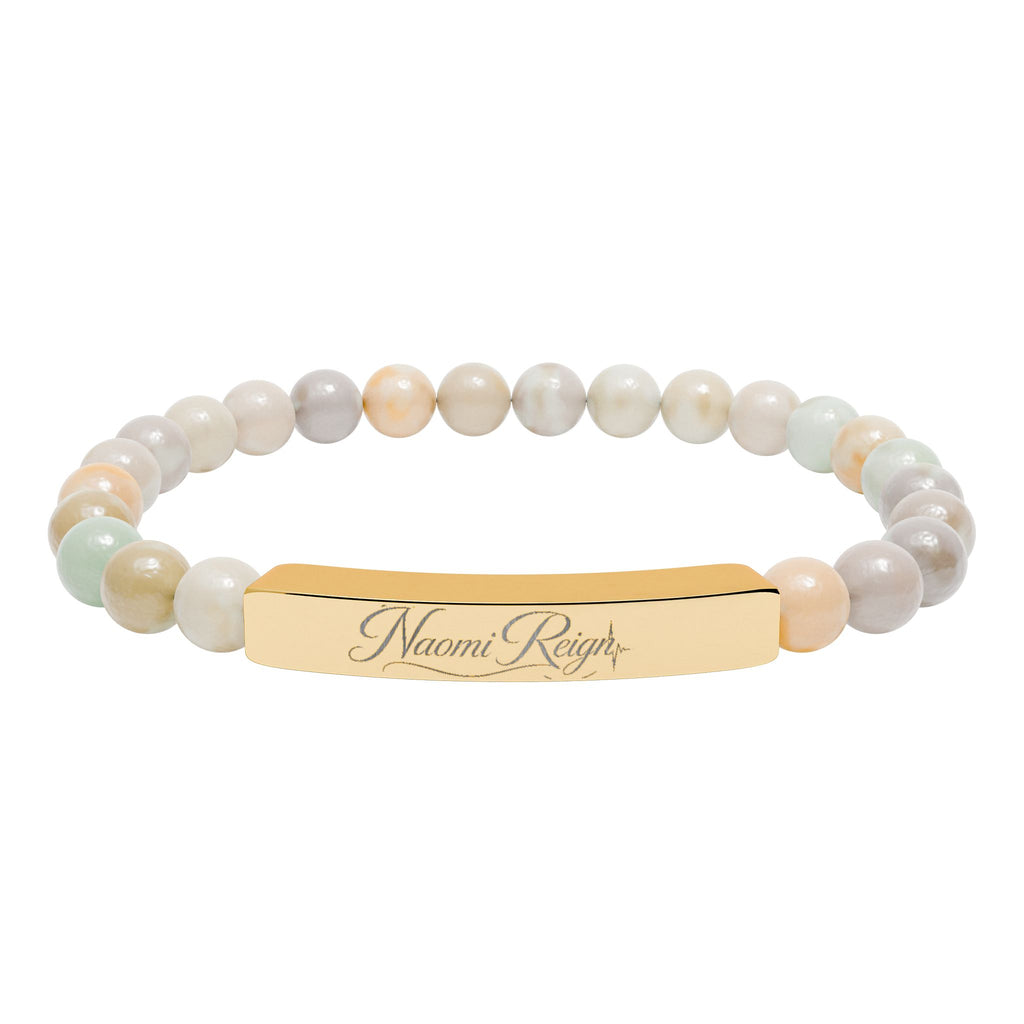 Engravable Natural Stone Stretch Bar Bracelet — Personalized Beaded Bracelet