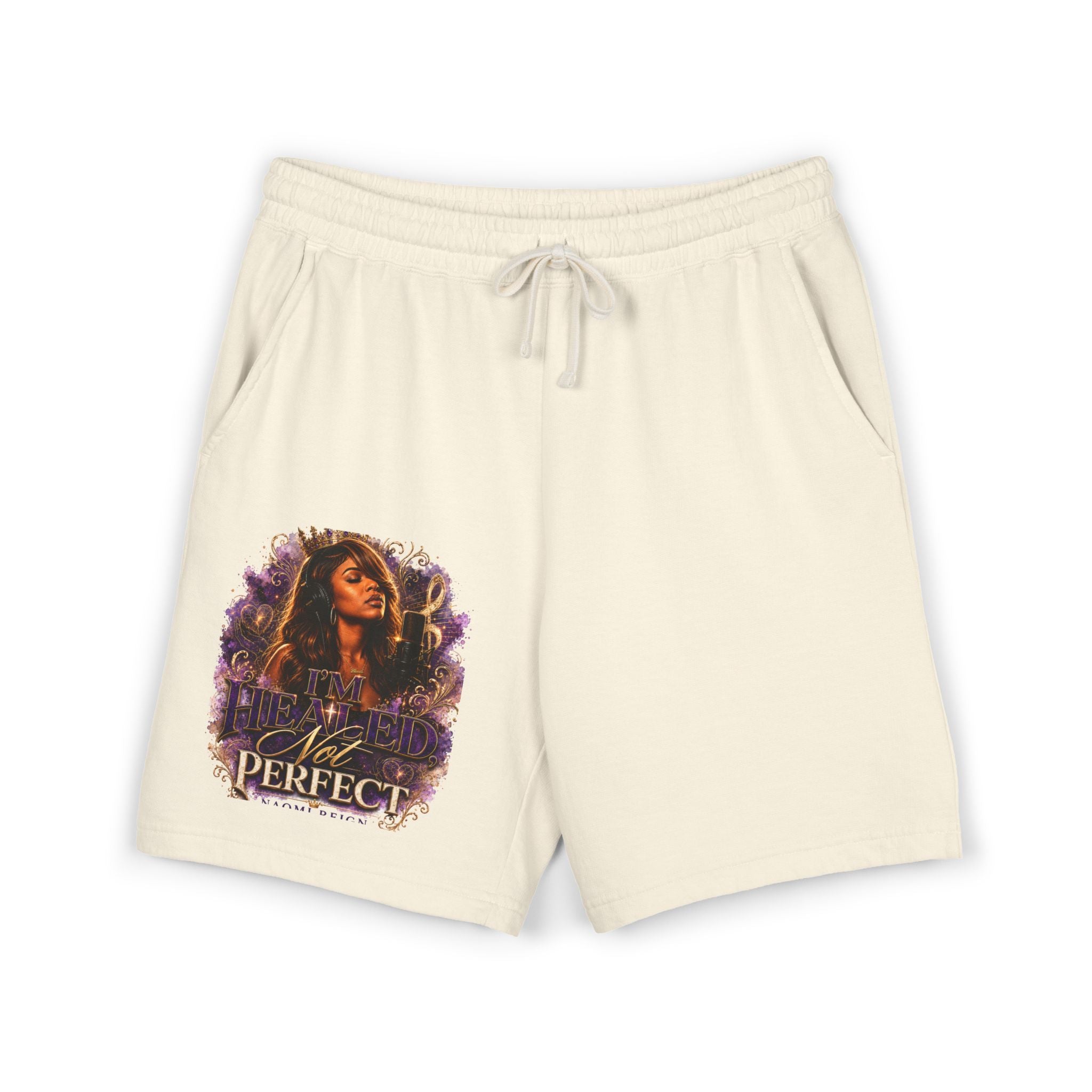 Lightweight Garment-Dyed Sweat Shorts — "Not Perfect" Floral Graphic
