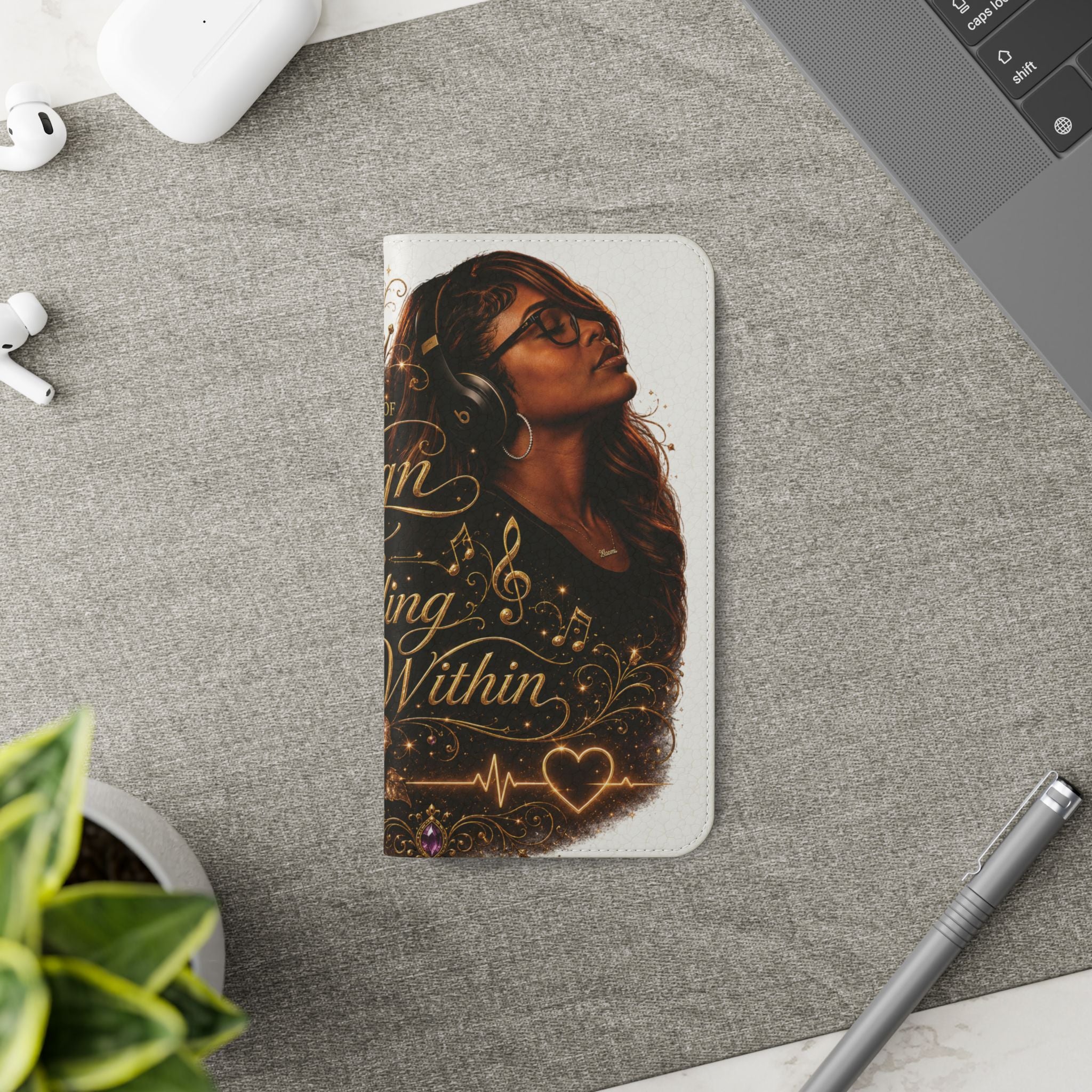 Phone Flip Case - "The Sound of Reign and Healing Within" Black Woman Music Design
