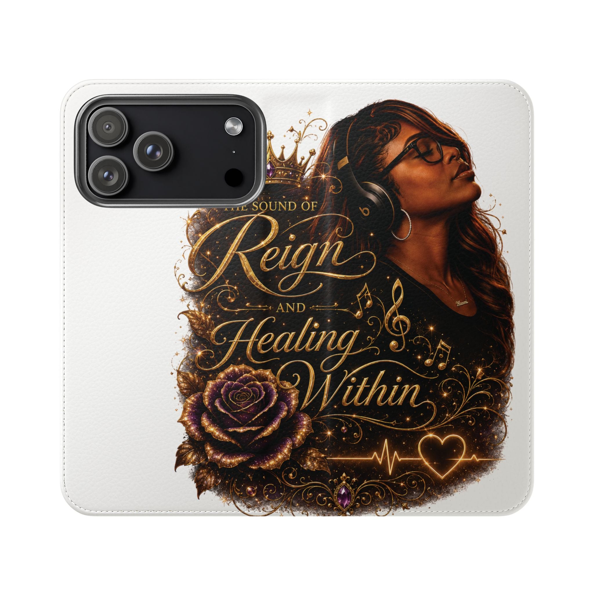 Phone Flip Case - "The Sound of Reign and Healing Within" Black Woman Music Design
