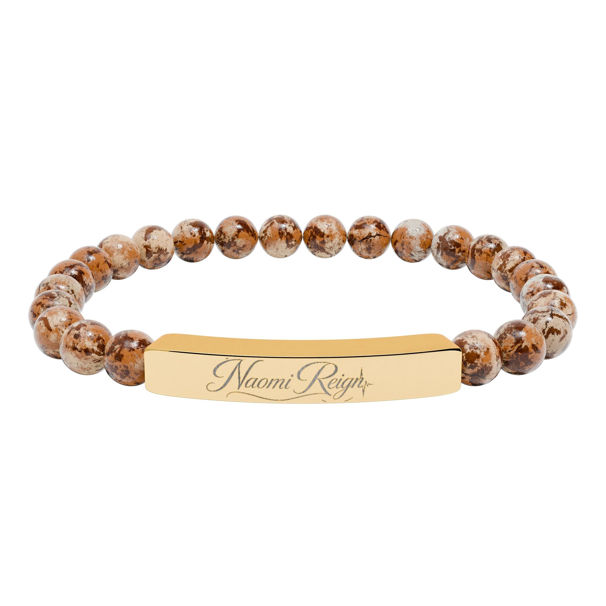 Engravable Natural Stone Stretch Bar Bracelet — Personalized Beaded Bracelet