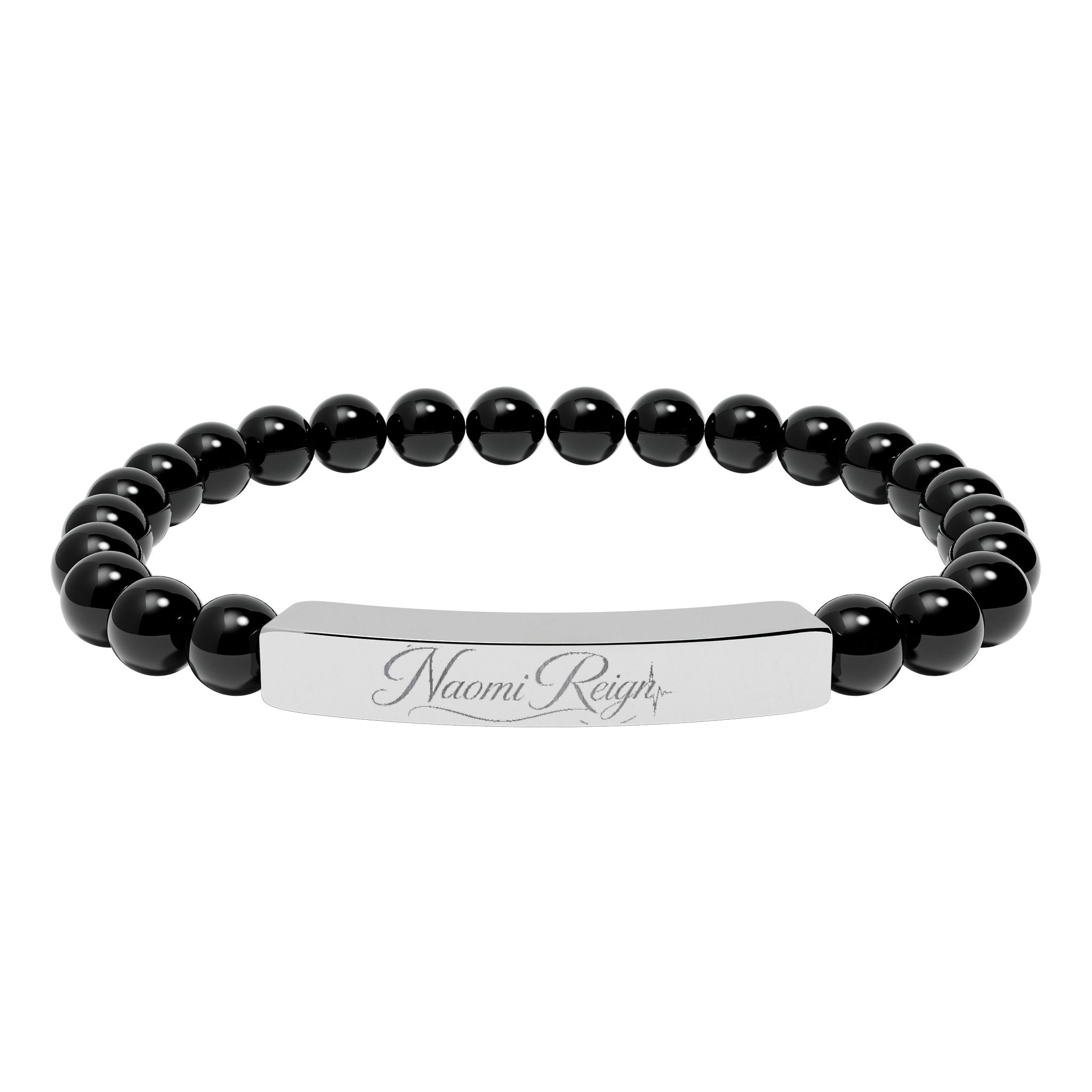 Engravable Natural Stone Stretch Bar Bracelet — Personalized Beaded Bracelet