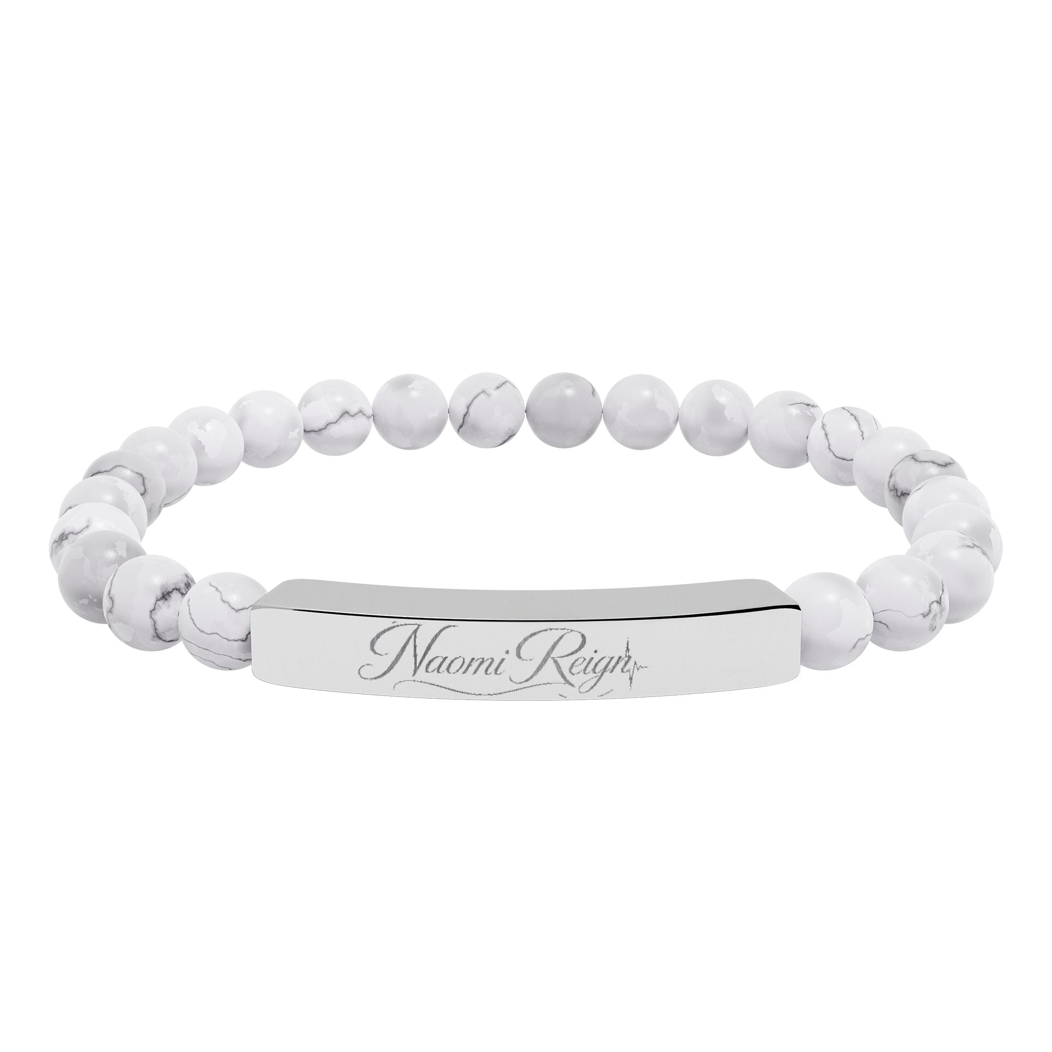 Engravable Natural Stone Stretch Bar Bracelet — Personalized Beaded Bracelet