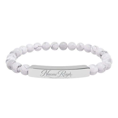 Engravable Natural Stone Stretch Bar Bracelet — Personalized Beaded Bracelet
