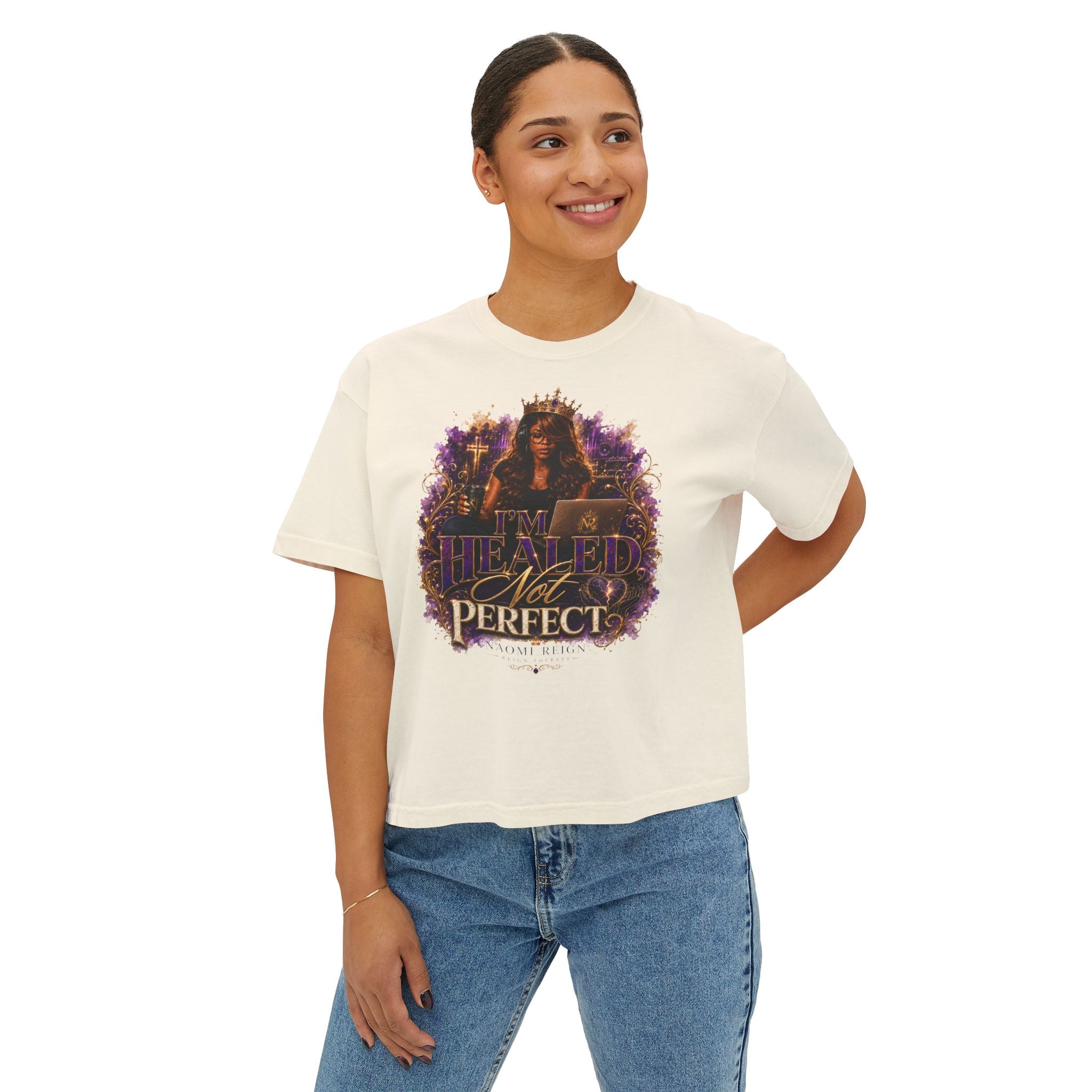 Healed Not Perfect Women's Boxy Tee — Spiritual Empowerment Graphic Shirt