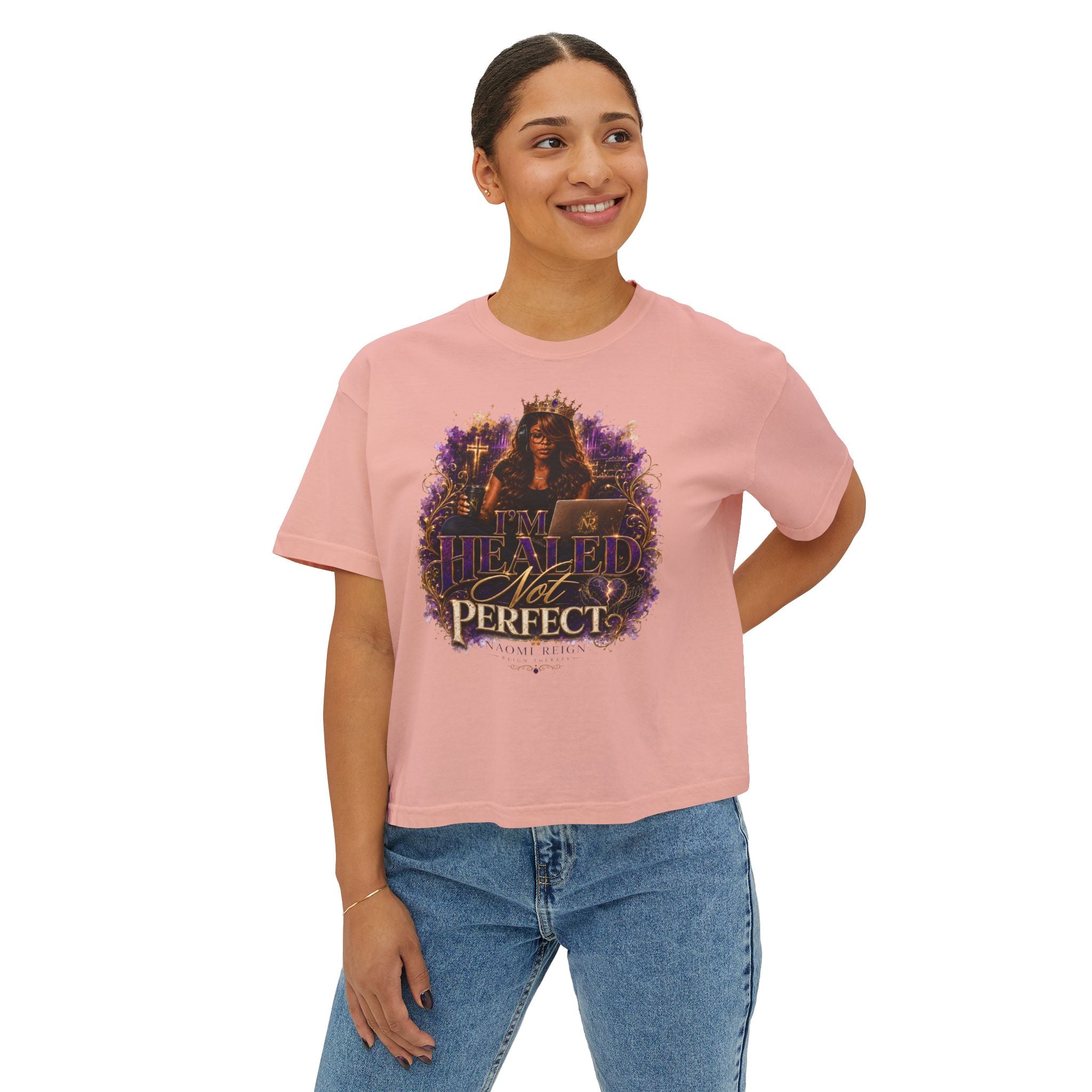 Healed Not Perfect Women's Boxy Tee — Spiritual Empowerment Graphic Shirt
