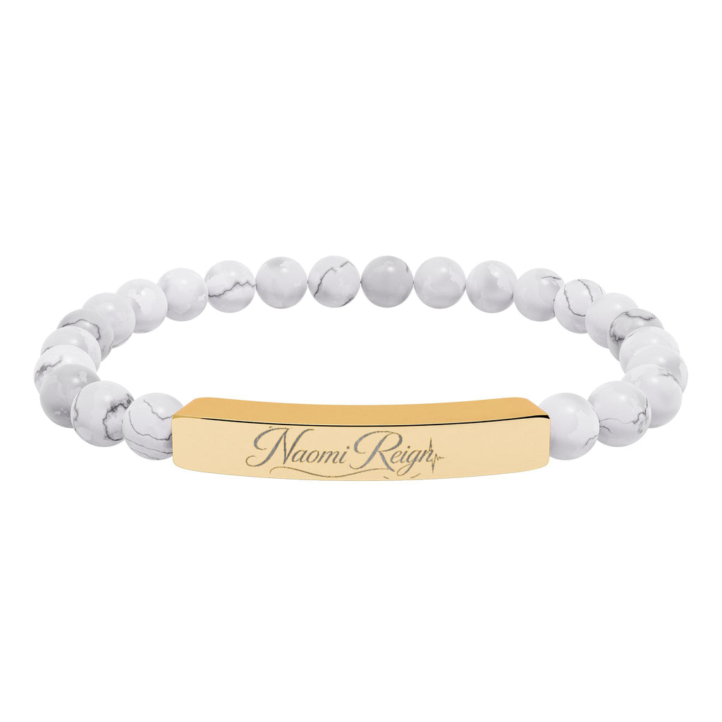 Engravable Natural Stone Stretch Bar Bracelet — Personalized Beaded Bracelet