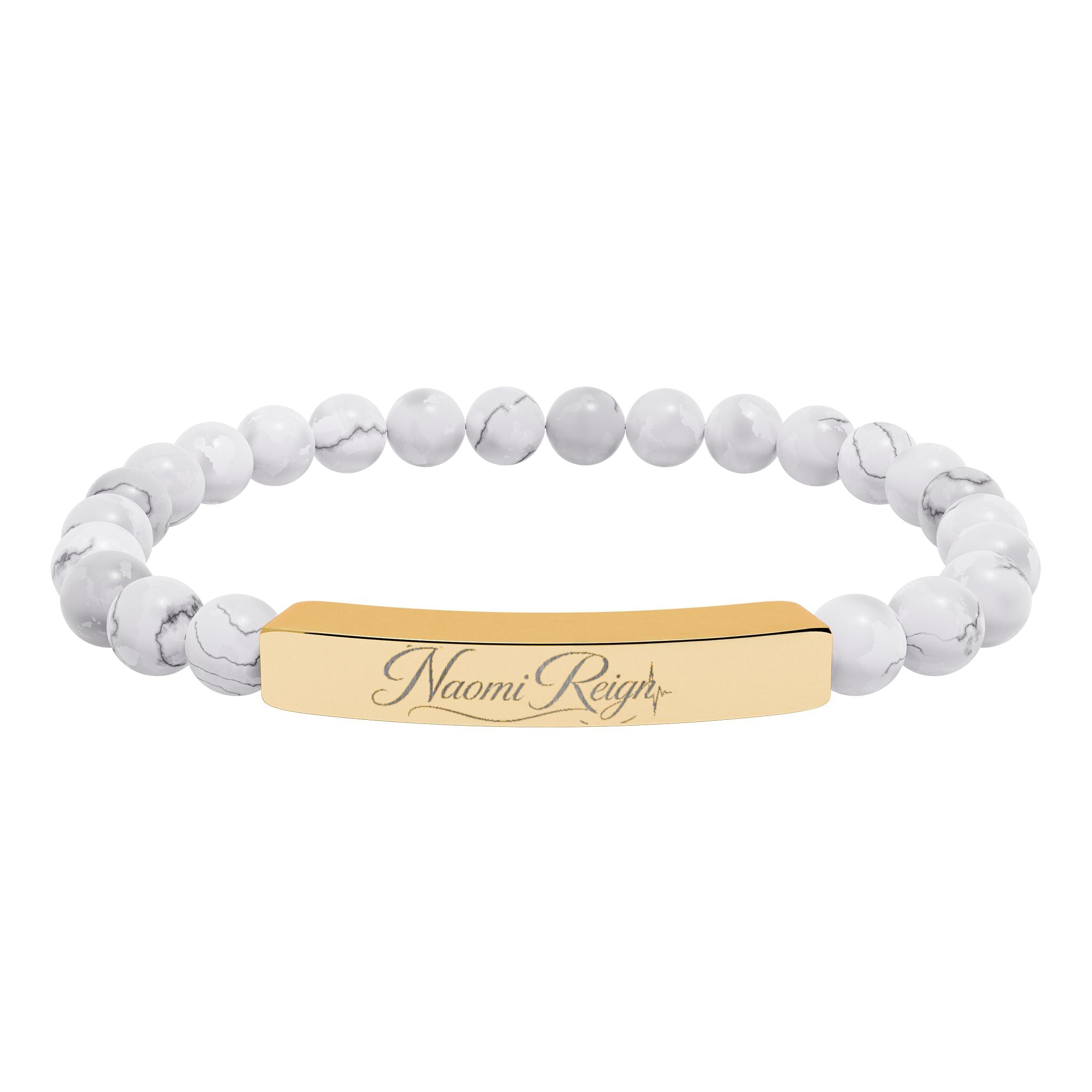 Engravable Natural Stone Stretch Bar Bracelet — Personalized Beaded Bracelet